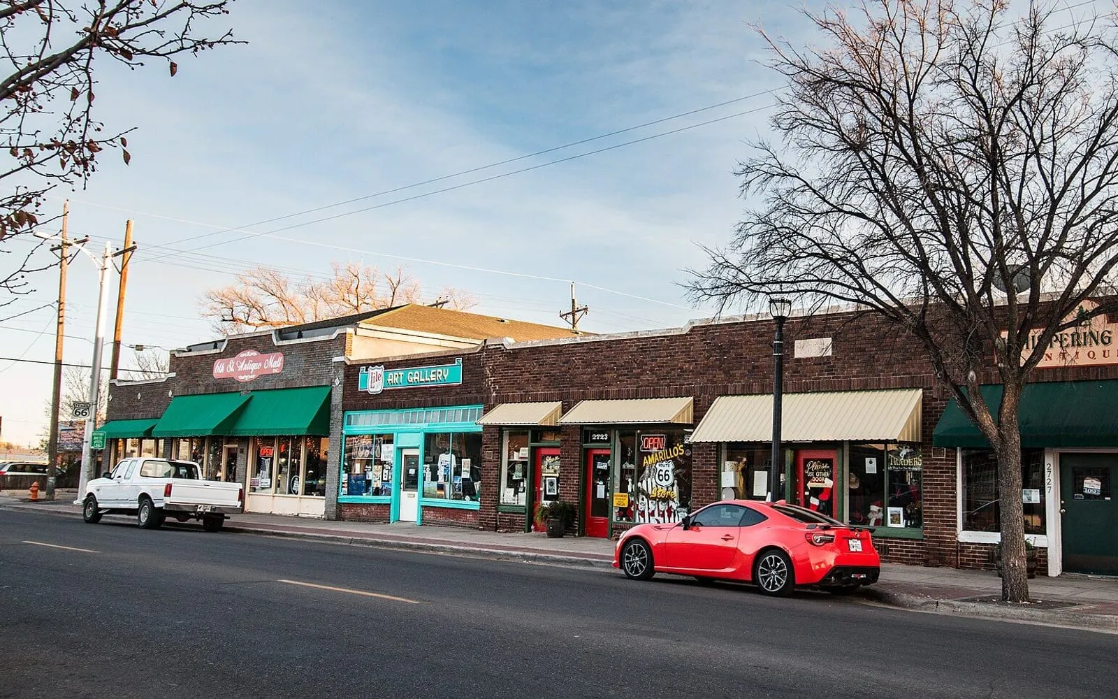 Historic brick storefronts along Route 66 on 6th Avenue in Amarillo