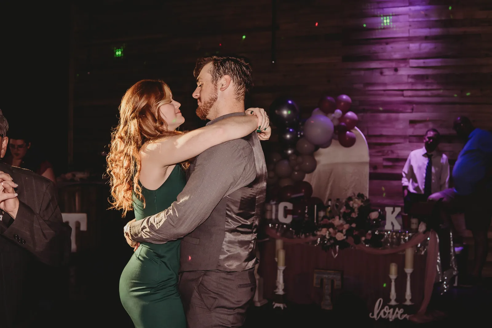 Guests dancing at a banquet hall wedding