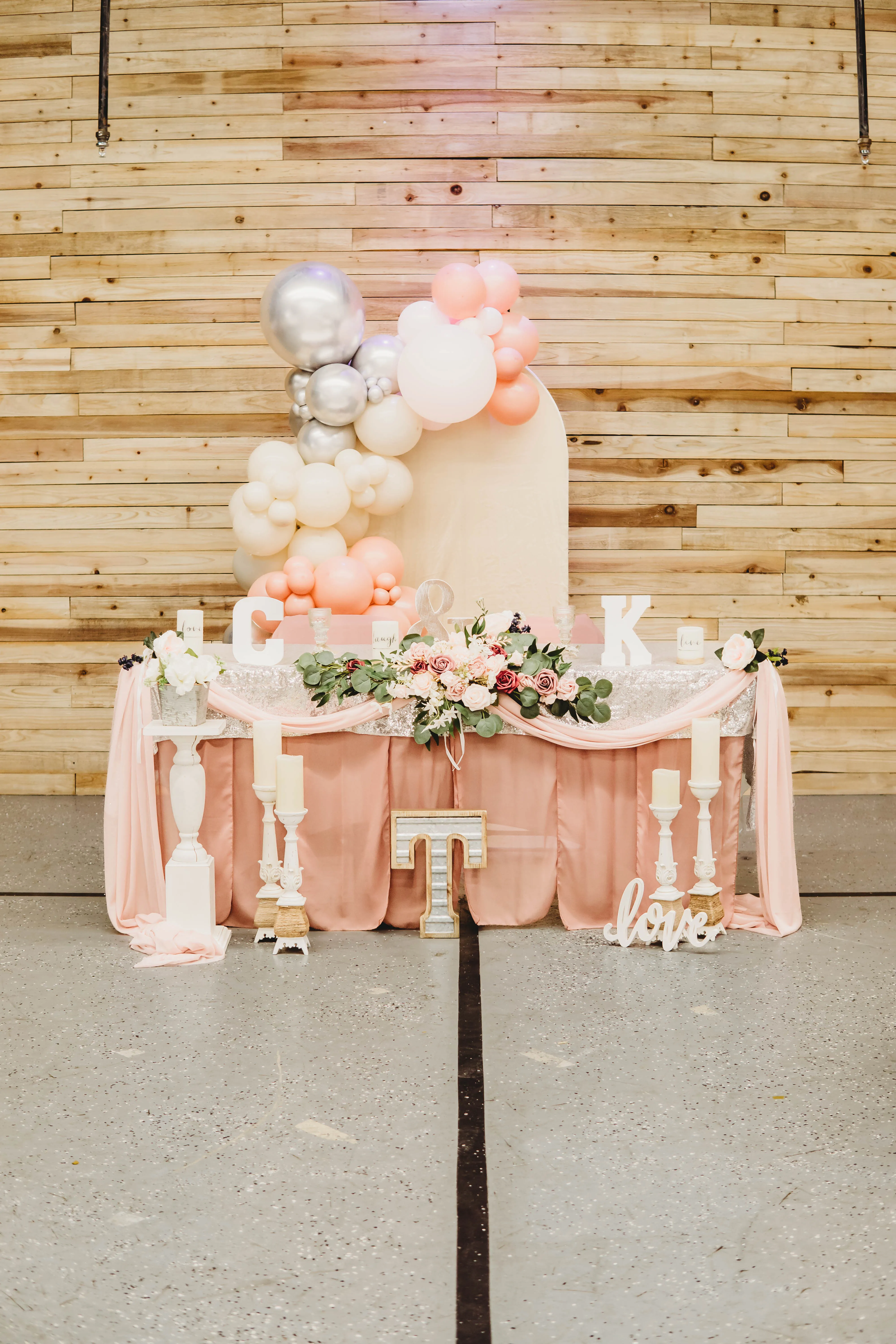 A styled sweetheart table in the Cactus Cove banquet hall
